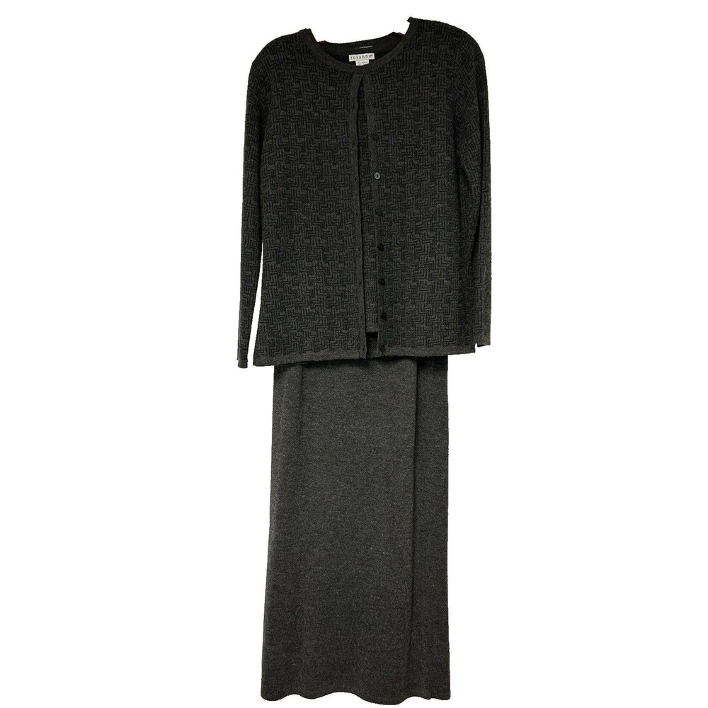 VTG 3 Pc Knit Maxi Skirt Tank Cardigan Suit Dark Gray Rosanna Women's Small